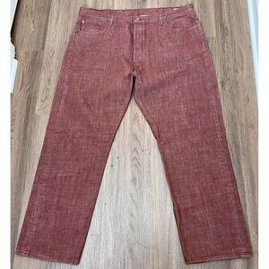 Levis 501 White Oak Cone Denim Button Fly Jeans Maroon Red Straight Leg 44x32